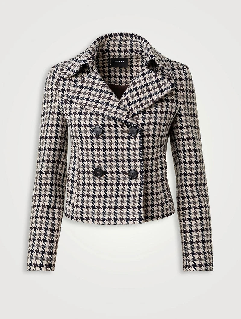 Pascal Double-Breasted Wool Jacket Houndstooth Print