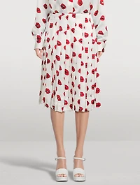 The Tudi Pleated Midi Skirt Lip Print