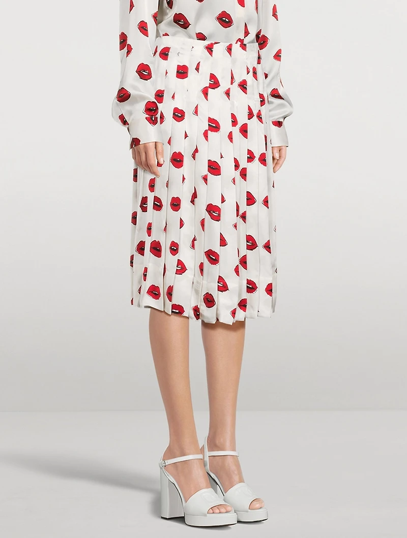 The Tudi Pleated Midi Skirt Lip Print