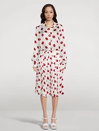 The Tudi Pleated Midi Skirt Lip Print