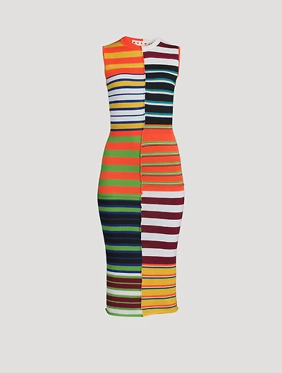 Mixed-Stripe Jacquard Knit Midi Dress