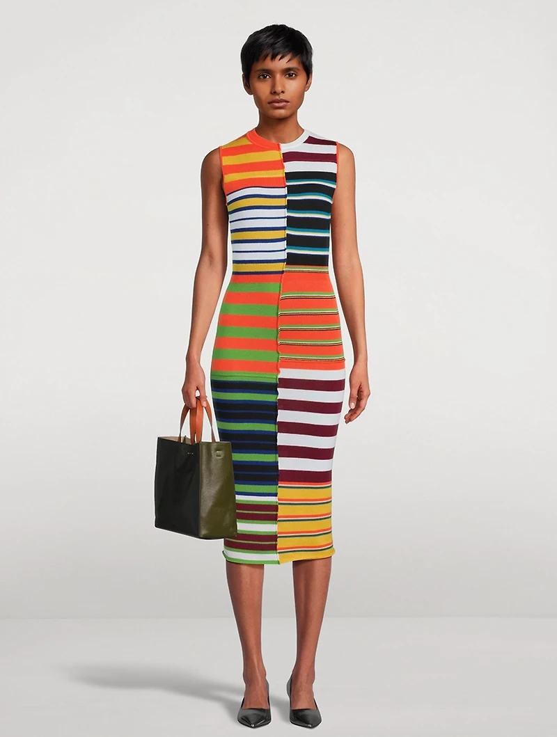 Mixed-Stripe Jacquard Knit Midi Dress