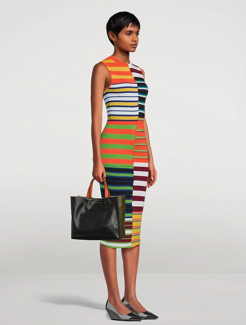 Mixed-Stripe Jacquard Knit Midi Dress