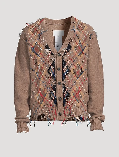 Wool-Blend Cut-Out Knit Cardigan