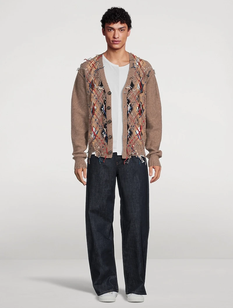 Wool-Blend Cut-Out Knit Cardigan