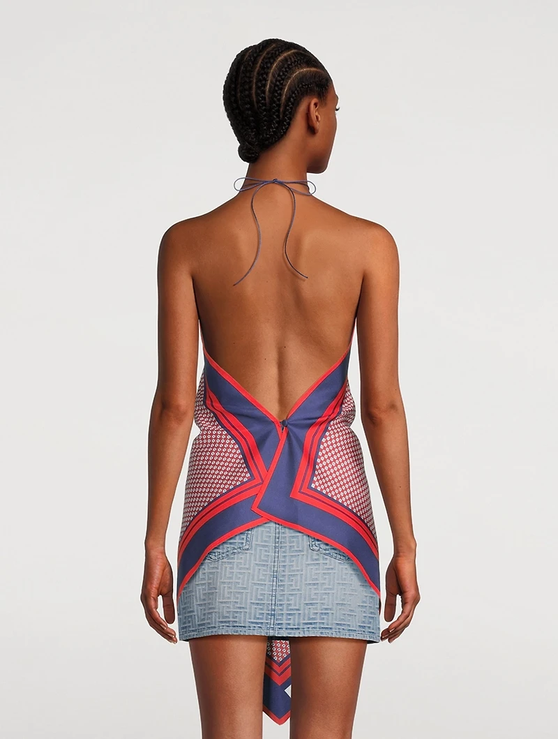 Silk Halter Top Monogram Print