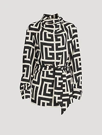 Belted Crepe Blouse Monogram Print