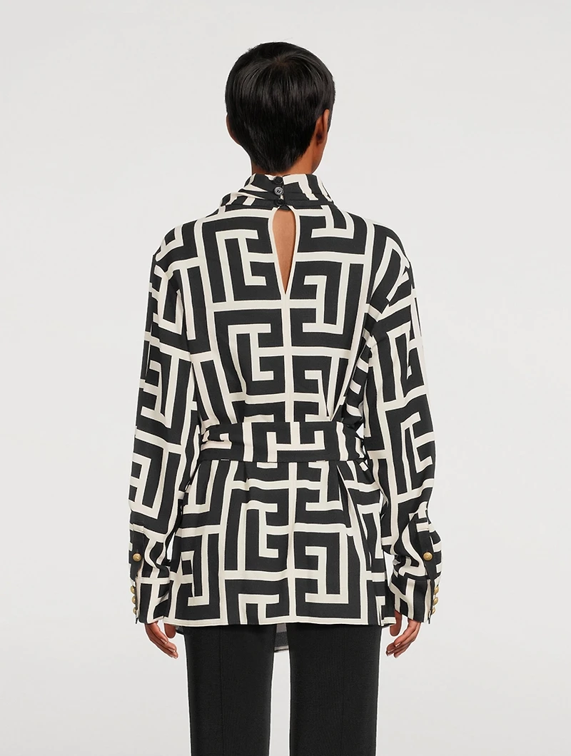Belted Crepe Blouse Monogram Print