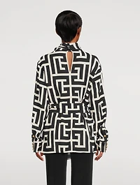 Belted Crepe Blouse Monogram Print