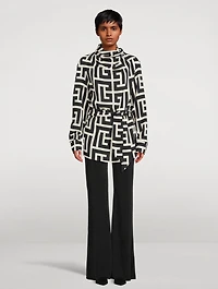 Belted Crepe Blouse Monogram Print