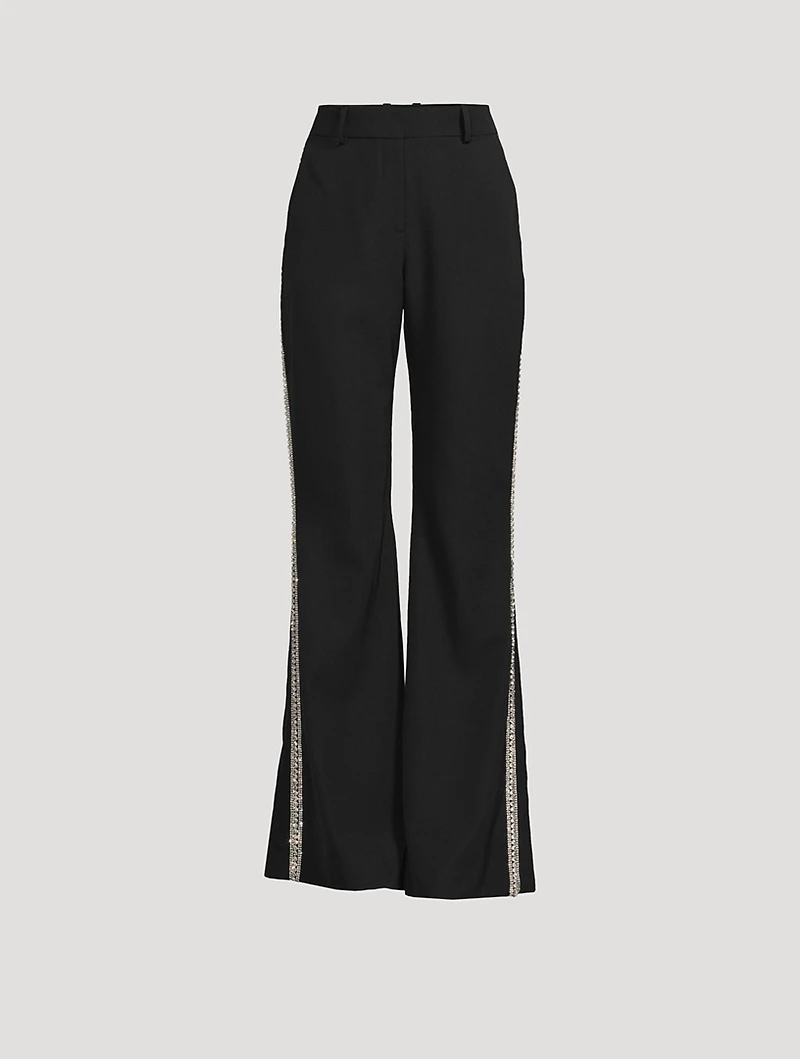 Embroidered Wool Flare Trousers