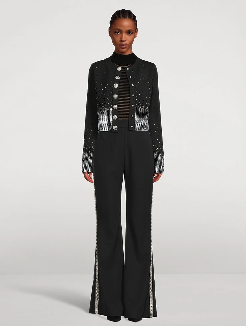 Embroidered Wool Flare Trousers
