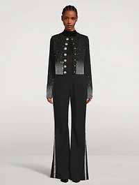 Embroidered Wool Flare Trousers