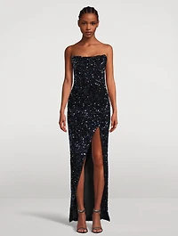 Sequin Strapless Gown