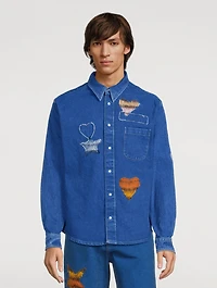 Coated Denim Shirt With Mohair Patches