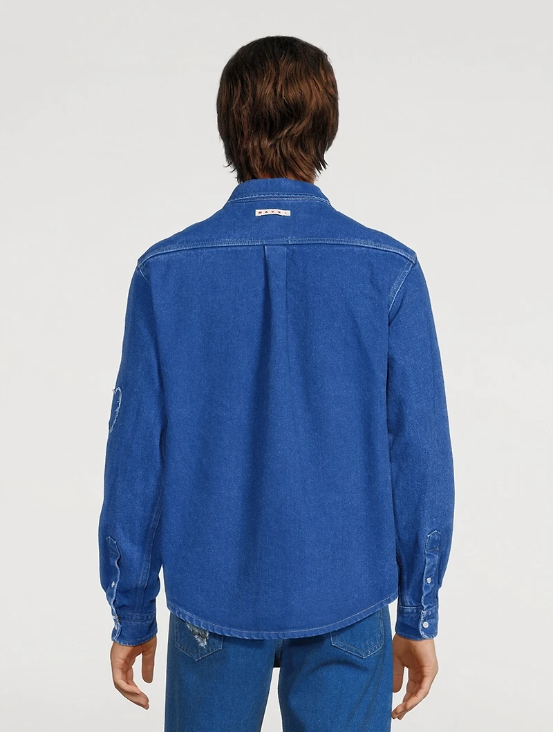 Coated Denim Shirt With Mohair Patches