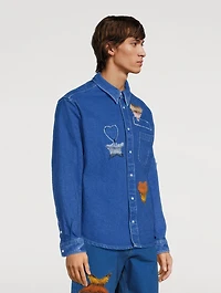 Coated Denim Shirt With Mohair Patches