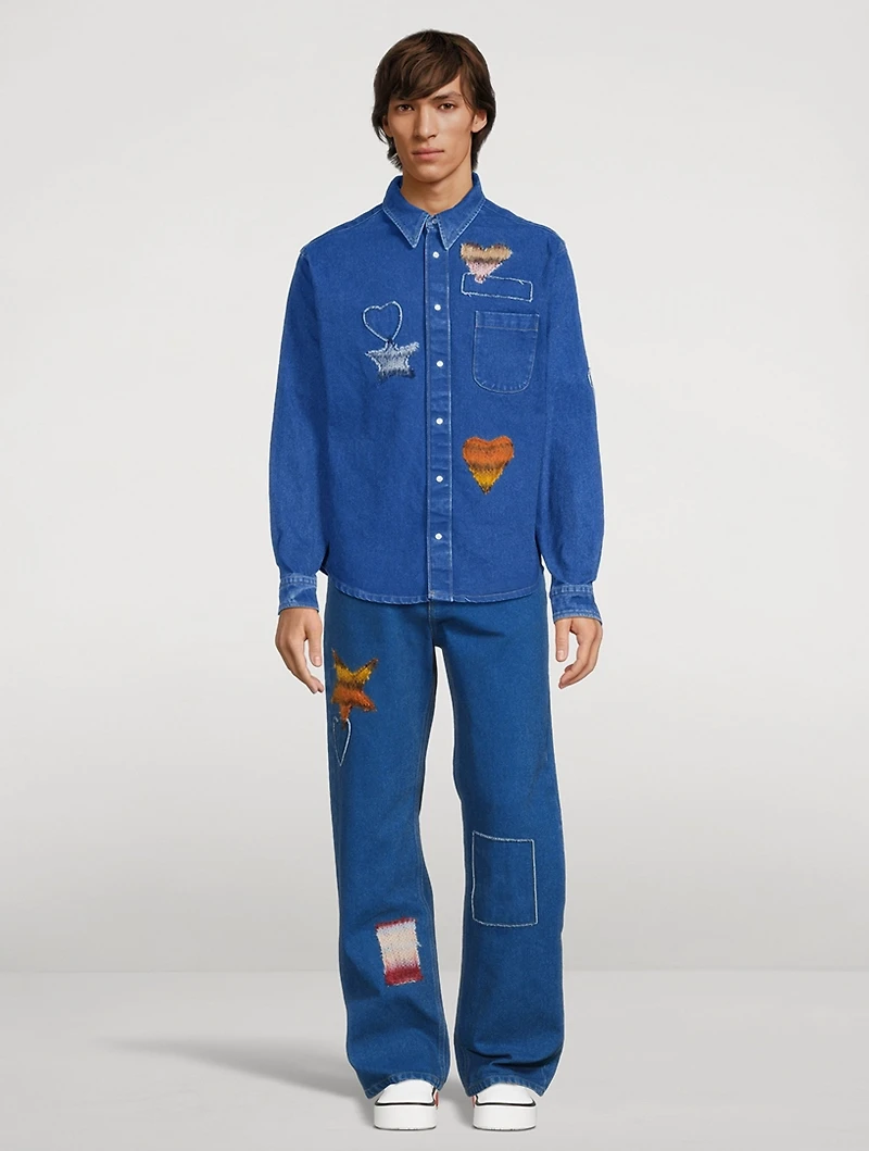 Coated Denim Shirt With Mohair Patches