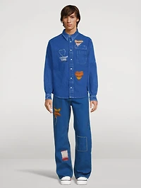 Coated Denim Shirt With Mohair Patches
