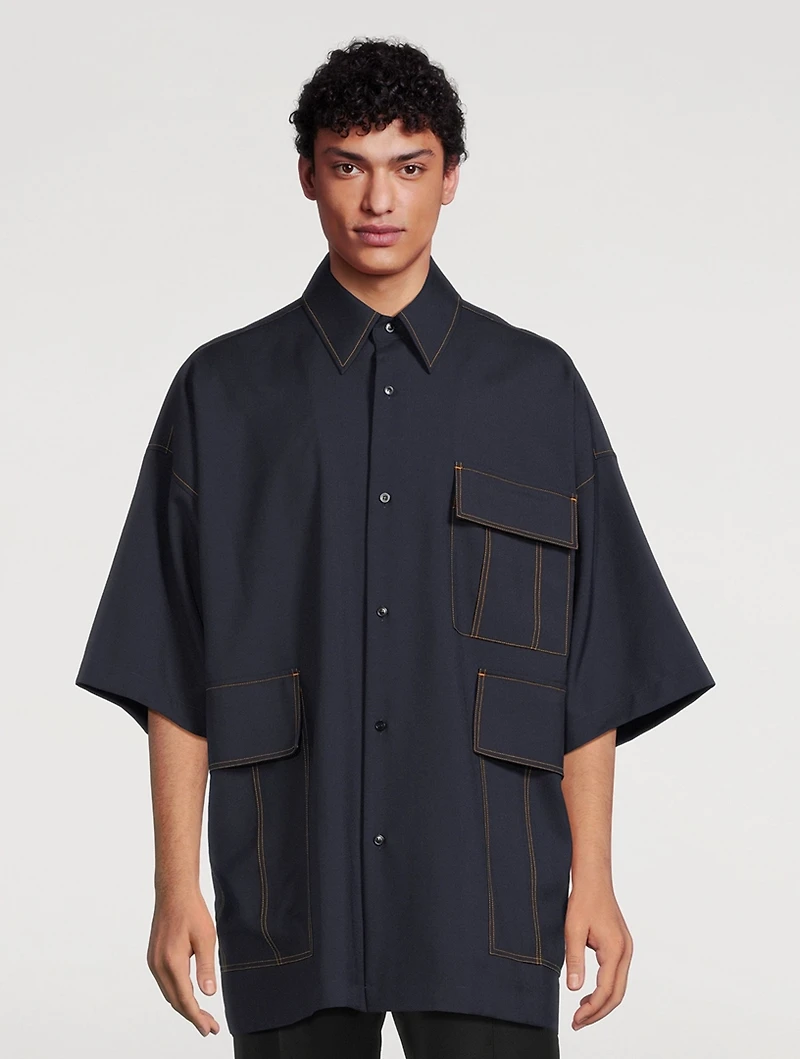 Tropical Wool Short-Sleeve Shirt