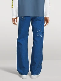 Coated Straight-Leg Jeans With Mohair Patches