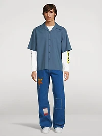Coated Straight-Leg Jeans With Mohair Patches