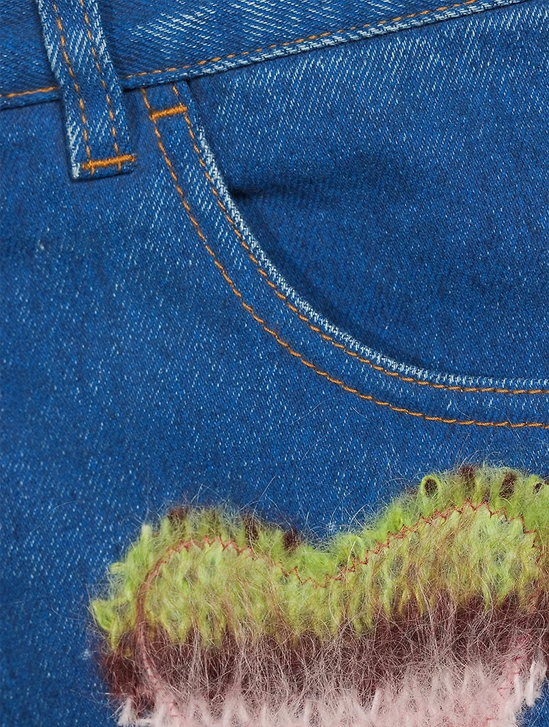 Coated Straight-Leg Jeans With Mohair Patches