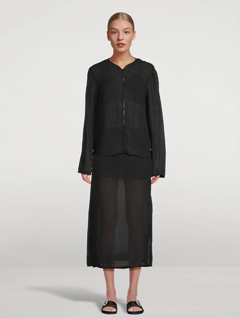Savo Cotton And Linen Midi Skirt