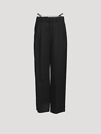 Wide-Leg Wool Trousers With Straps