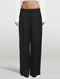 Wide-Leg Wool Trousers With Straps