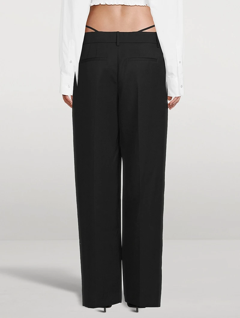 Wide-Leg Wool Trousers With Straps