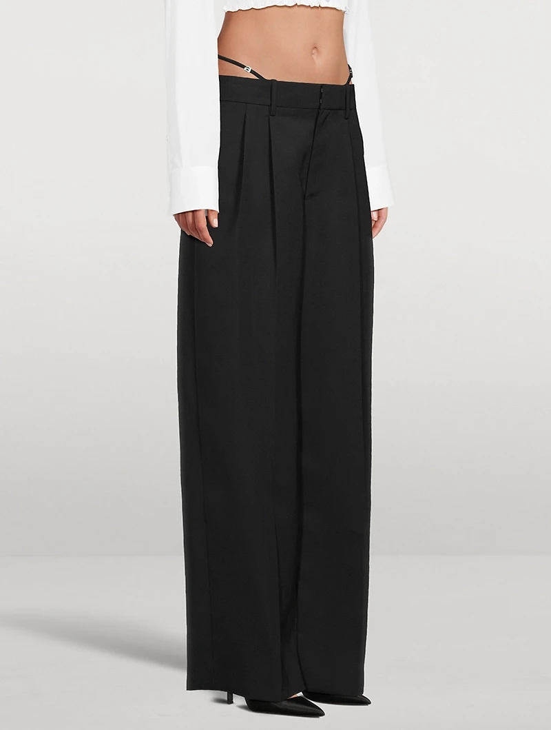 Wide-Leg Wool Trousers With Straps