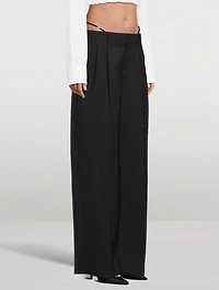 Wide-Leg Wool Trousers With Straps