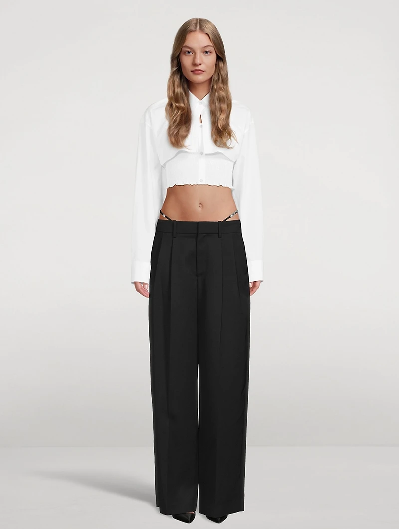 Wide-Leg Wool Trousers With Straps