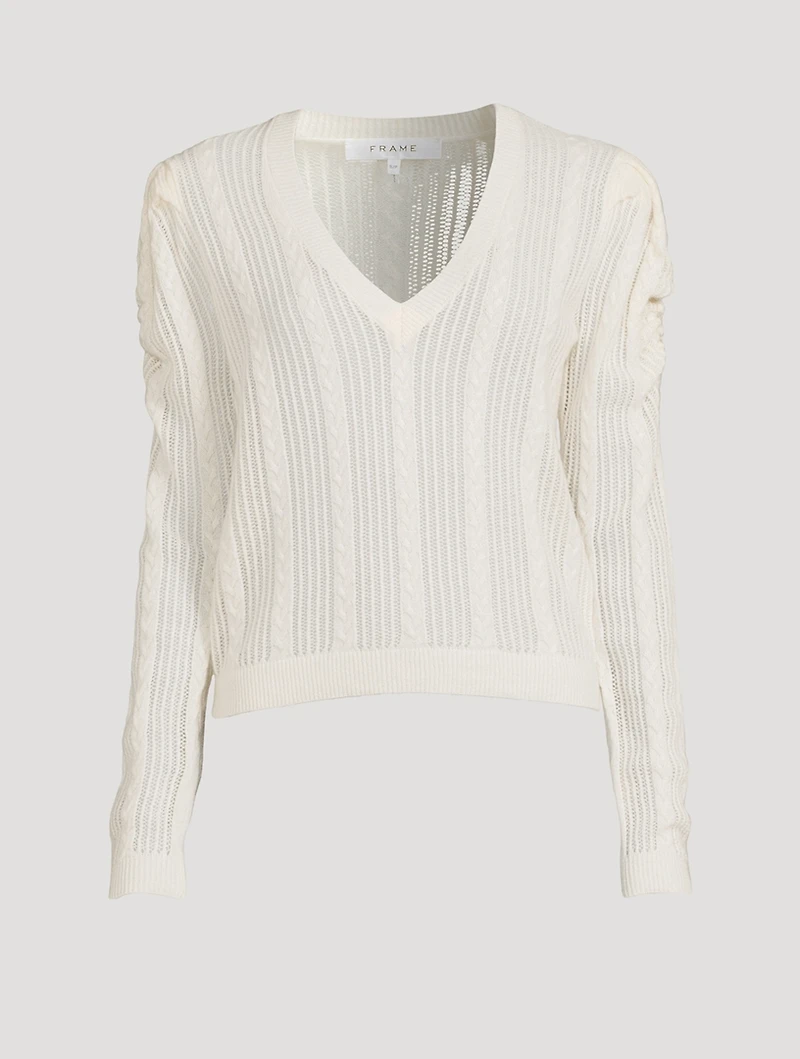 Pointelle Cashmere Ruched Sweater