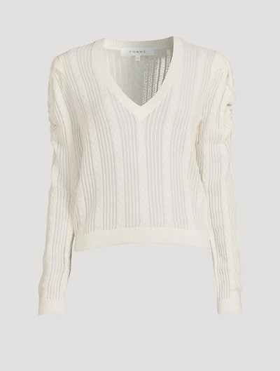 Pointelle Cashmere Ruched Sweater