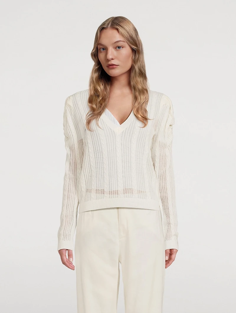 Pointelle Cashmere Ruched Sweater