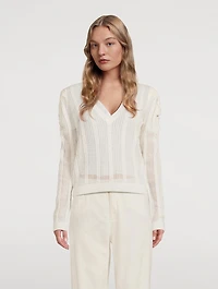 Pointelle Cashmere Ruched Sweater