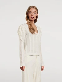Pointelle Cashmere Ruched Sweater