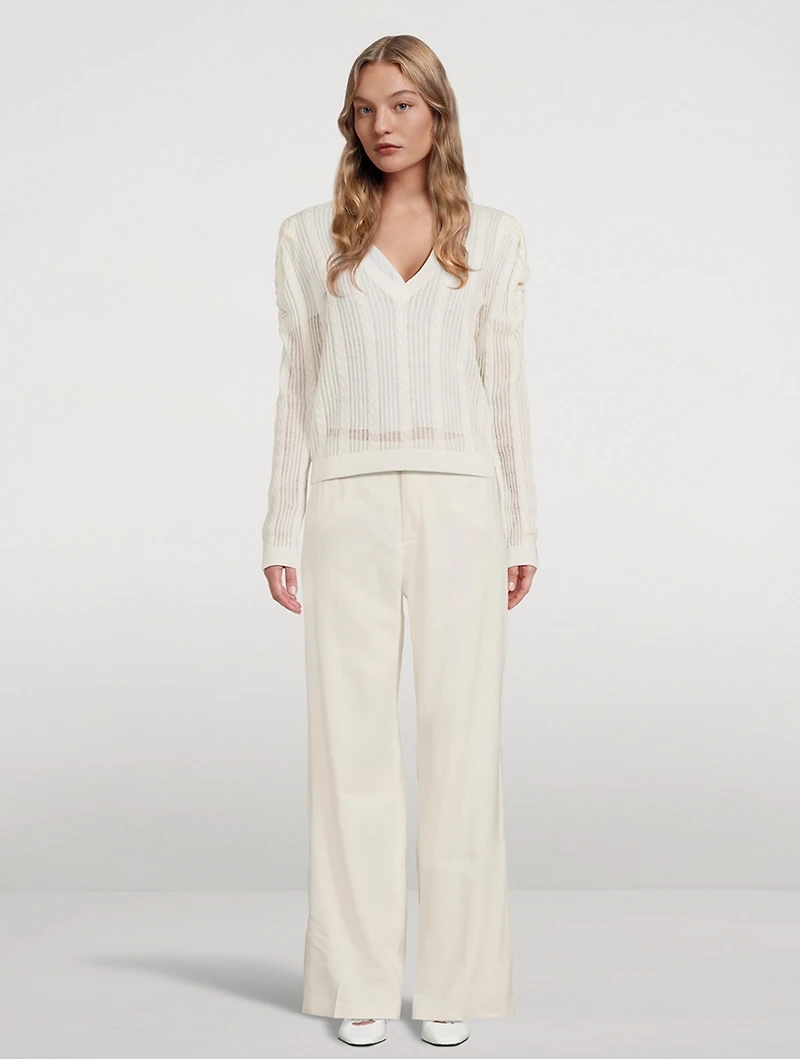 Pointelle Cashmere Ruched Sweater