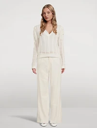 Pointelle Cashmere Ruched Sweater