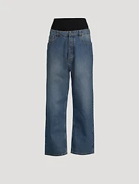 Knit Waistline Washed Jeans