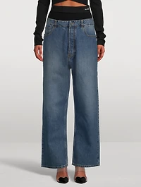 Knit Waistline Washed Jeans