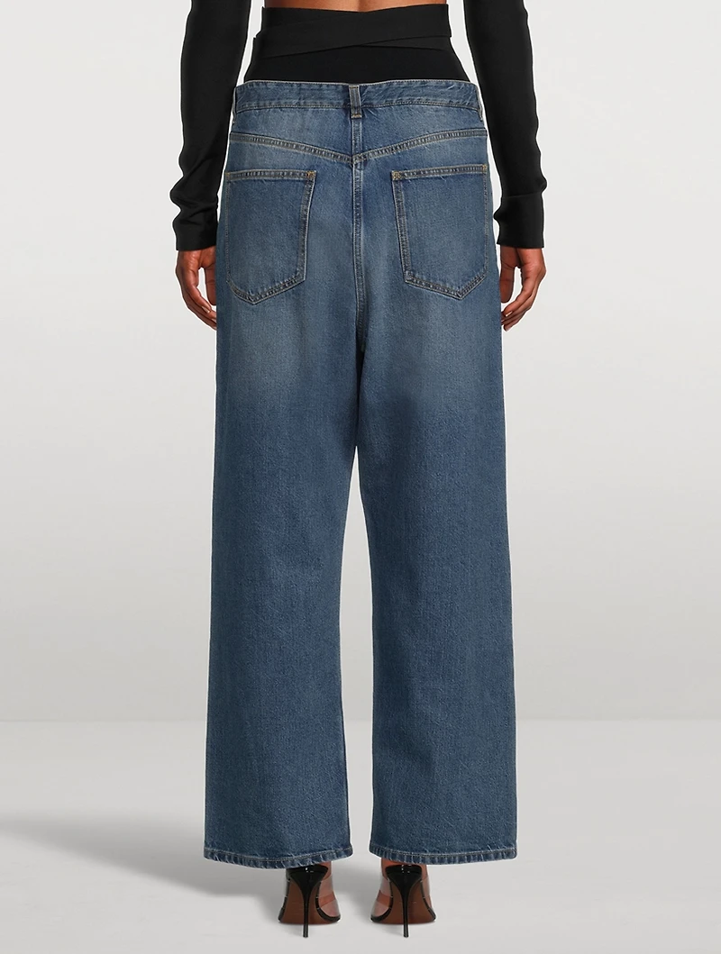 Knit Waistline Washed Jeans