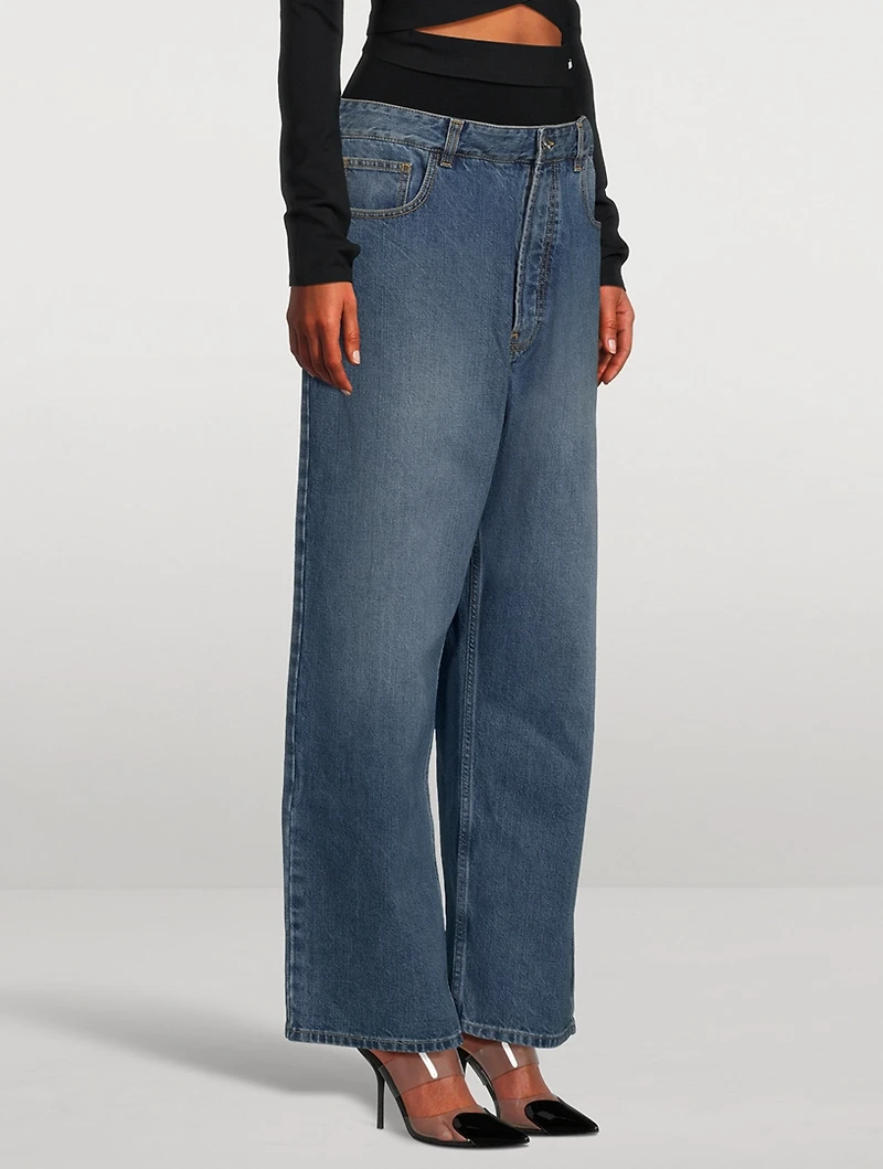 Knit Waistline Washed Jeans