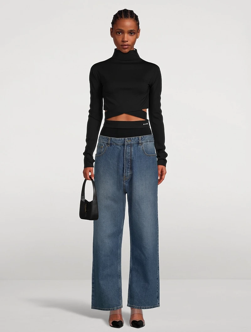 Knit Waistline Washed Jeans
