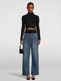 Knit Waistline Washed Jeans