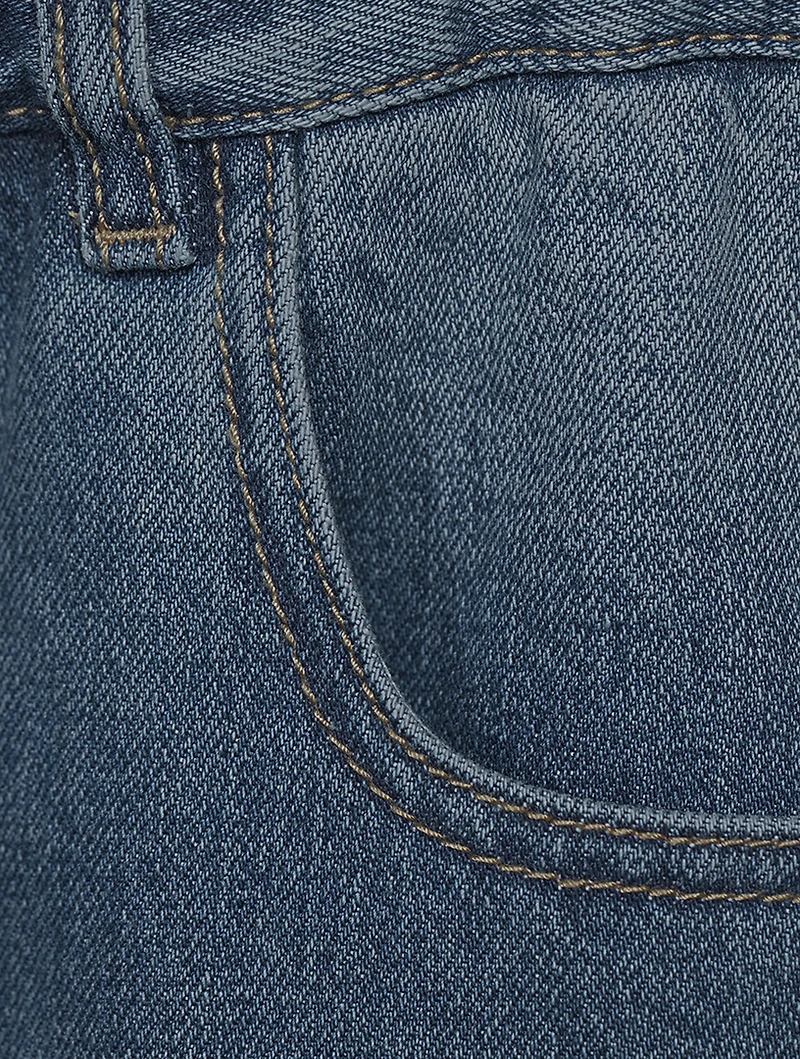 Knit Waistline Washed Jeans