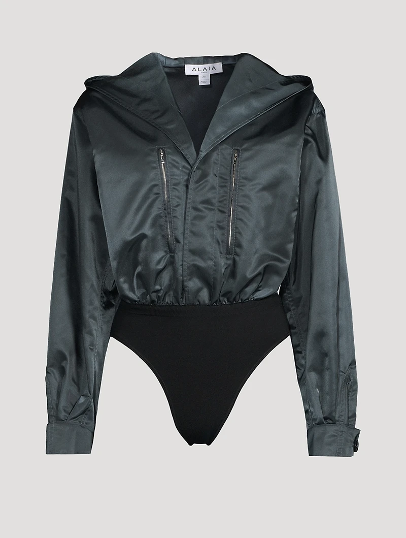 Nylon Long-Sleeve Bodysuit With Hood