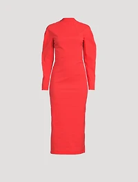 Taffeta Long-Sleeve Midi Dress